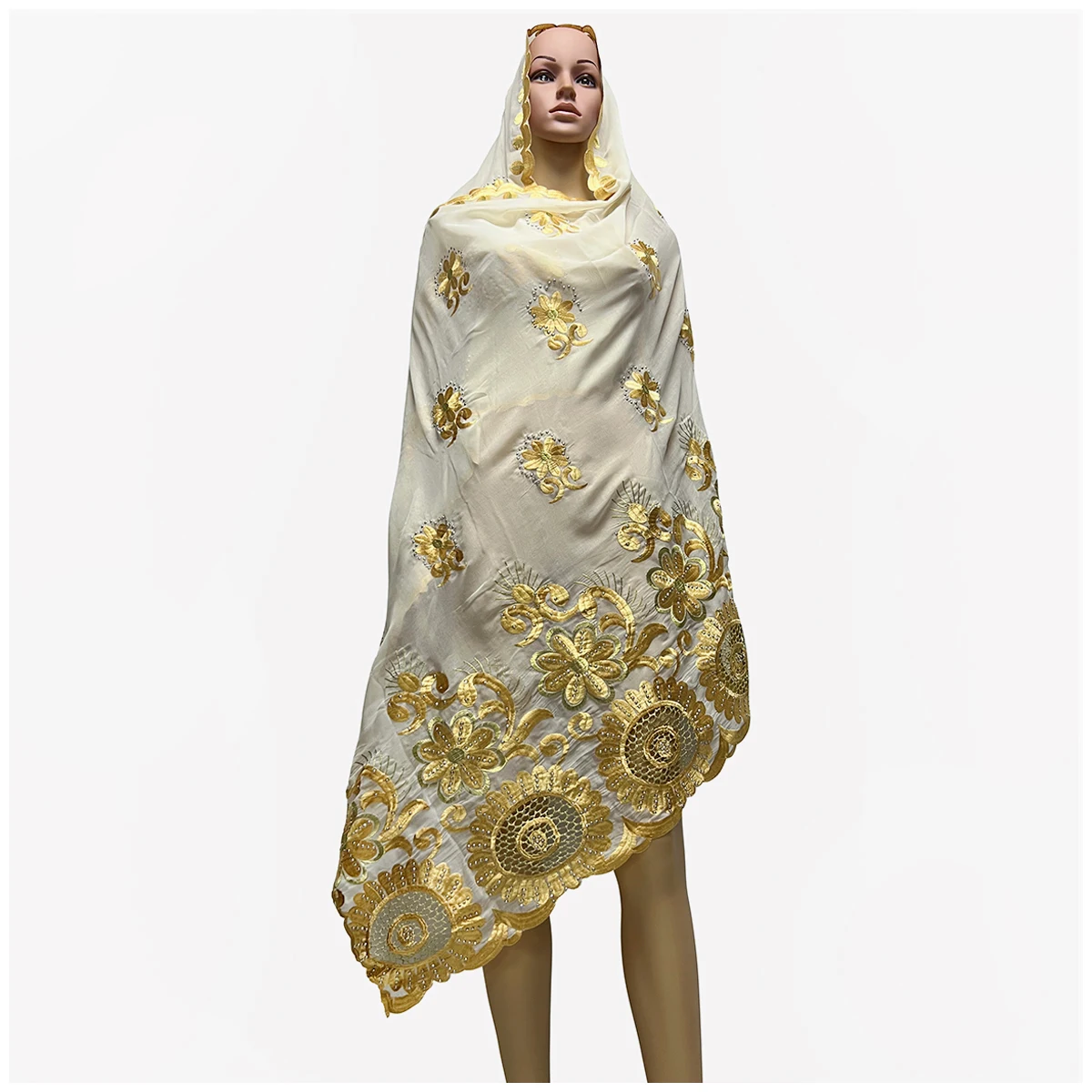 Latest African Women Scarf Soft 100% Cotton With Dold Chip Scarf Dubai Isalmic Scarf Embroidery Muslim Hijab for Shawls Wraps