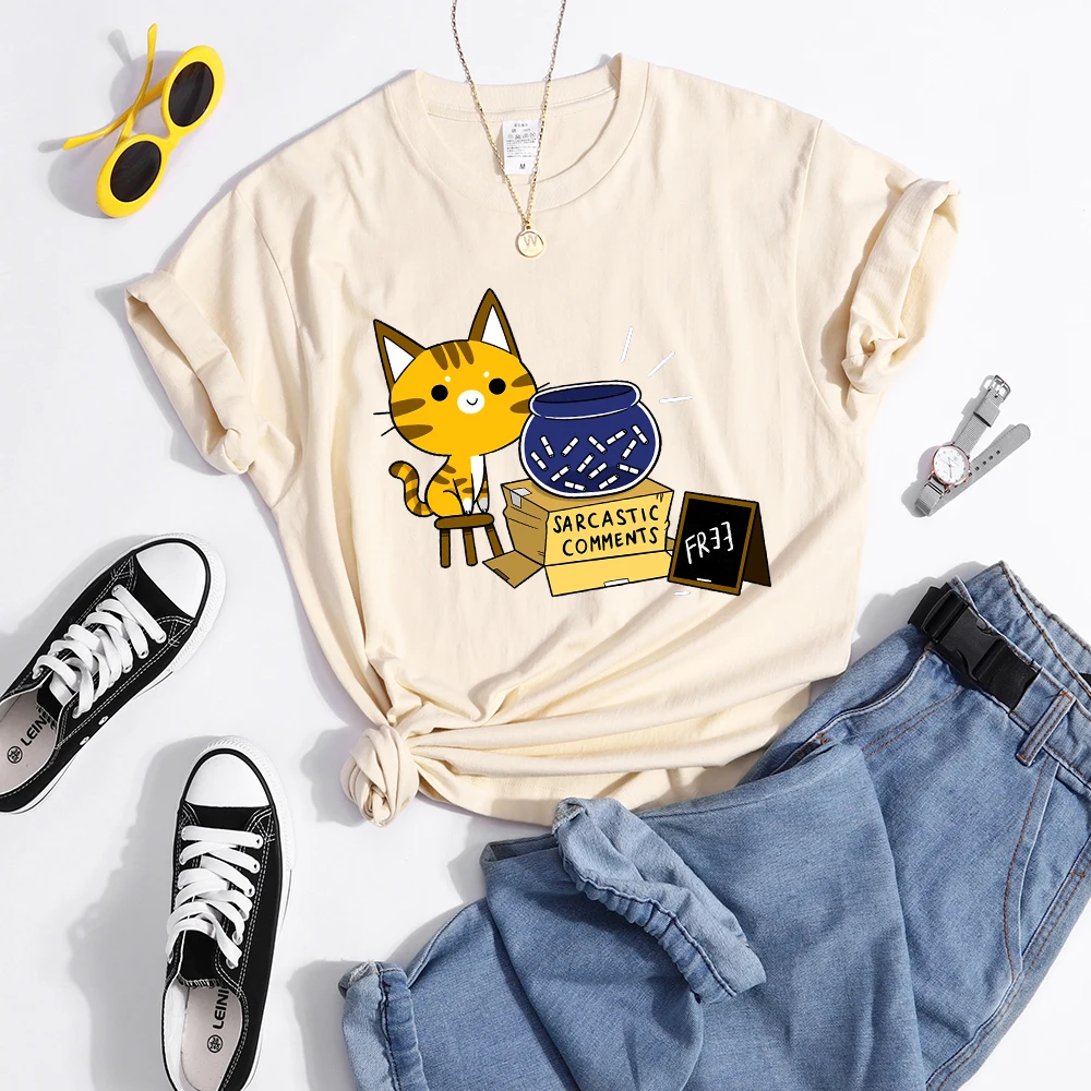 Sarcastic Comments Kawaii Cat T-Shirt Women Fashion Casual T Shirts Street Hip Hop Crop Top Cool Sport Breathable Female Tshirts