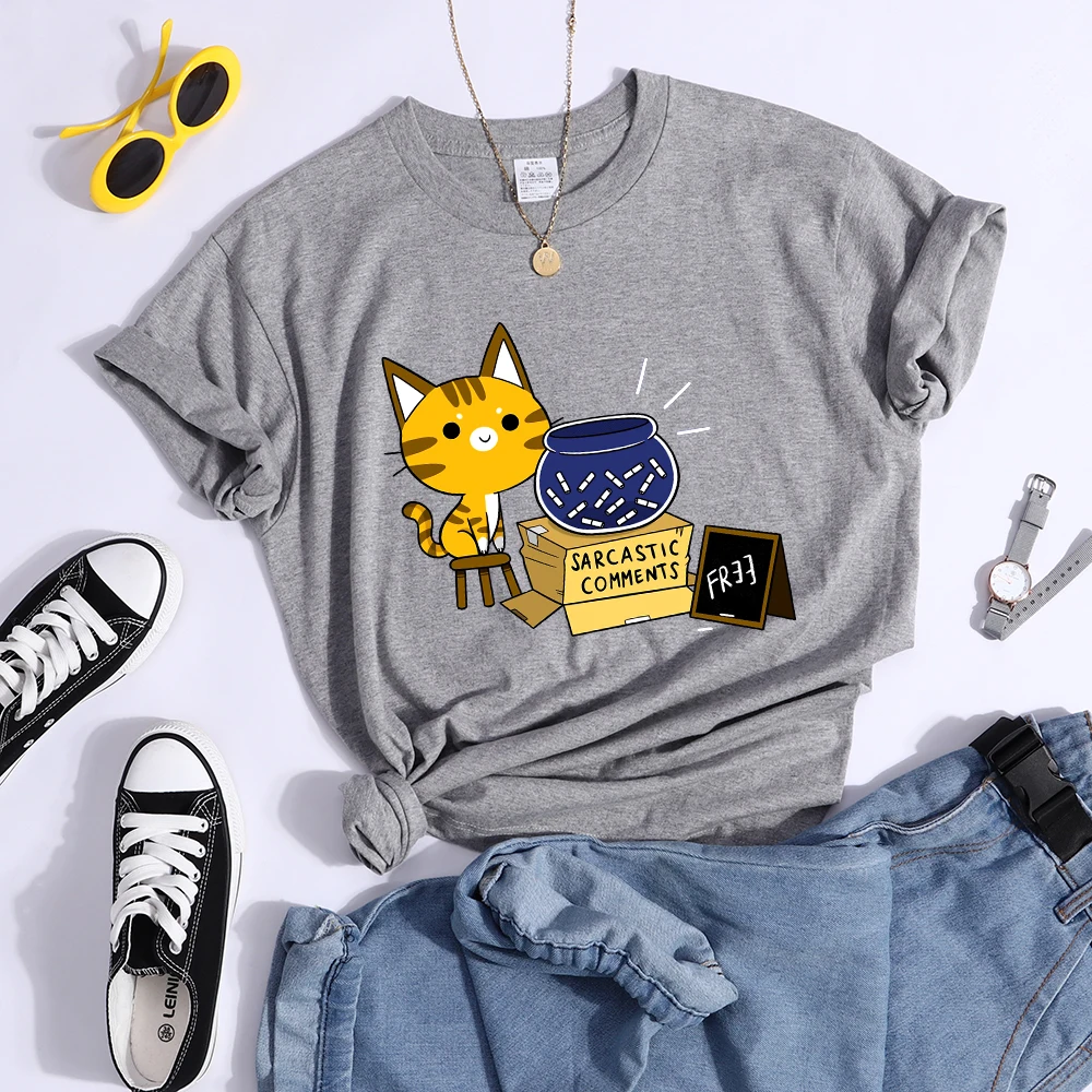 Sarcastic Comments Kawaii Cat T-Shirt Women Fashion Casual T Shirts Street Hip Hop Crop Top Cool Sport Breathable Female Tshirts