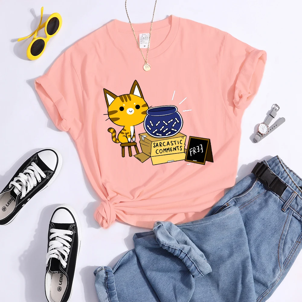 Sarcastic Comments Kawaii Cat T-Shirt Women Fashion Casual T Shirts Street Hip Hop Crop Top Cool Sport Breathable Female Tshirts