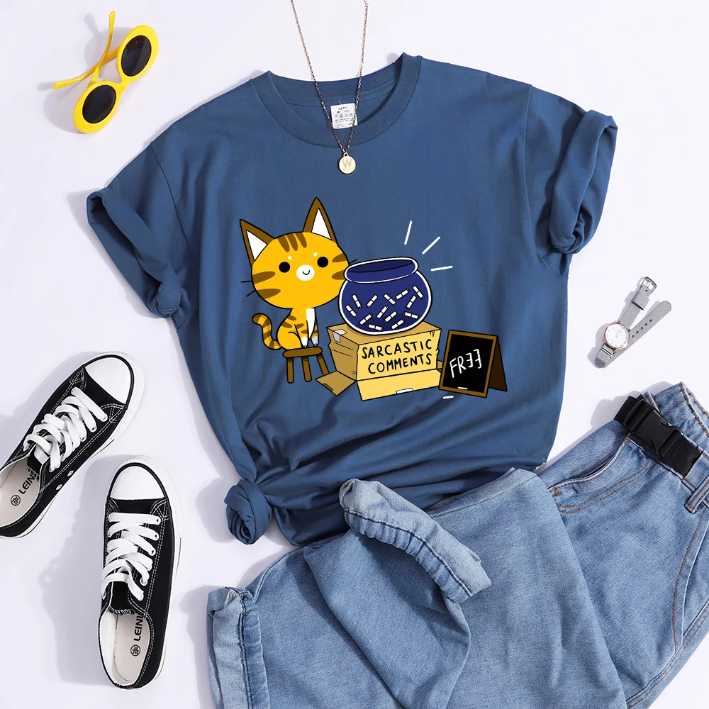 Sarcastic Comments Kawaii Cat T-Shirt Women Fashion Casual T Shirts Street Hip Hop Crop Top Cool Sport Breathable Female Tshirts