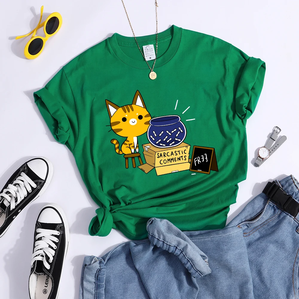 Sarcastic Comments Kawaii Cat T-Shirt Women Fashion Casual T Shirts Street Hip Hop Crop Top Cool Sport Breathable Female Tshirts