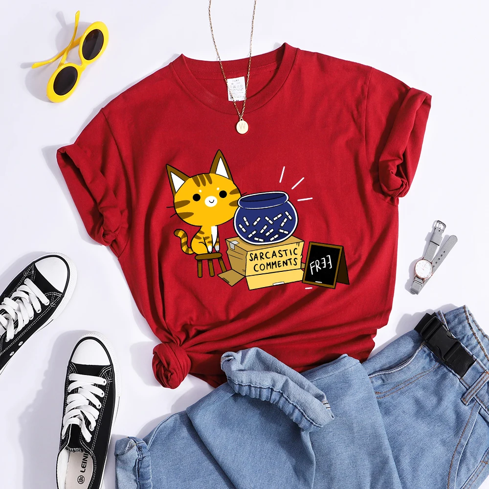 Sarcastic Comments Kawaii Cat T-Shirt Women Fashion Casual T Shirts Street Hip Hop Crop Top Cool Sport Breathable Female Tshirts