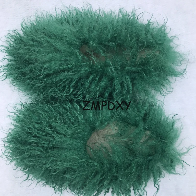 New Fluffy Long Hair Slippers Pink Sheep Fur Slippers Winter Women Plush Flat Shoes Outdoor Indoor Slippers Mongolian Fur Slides