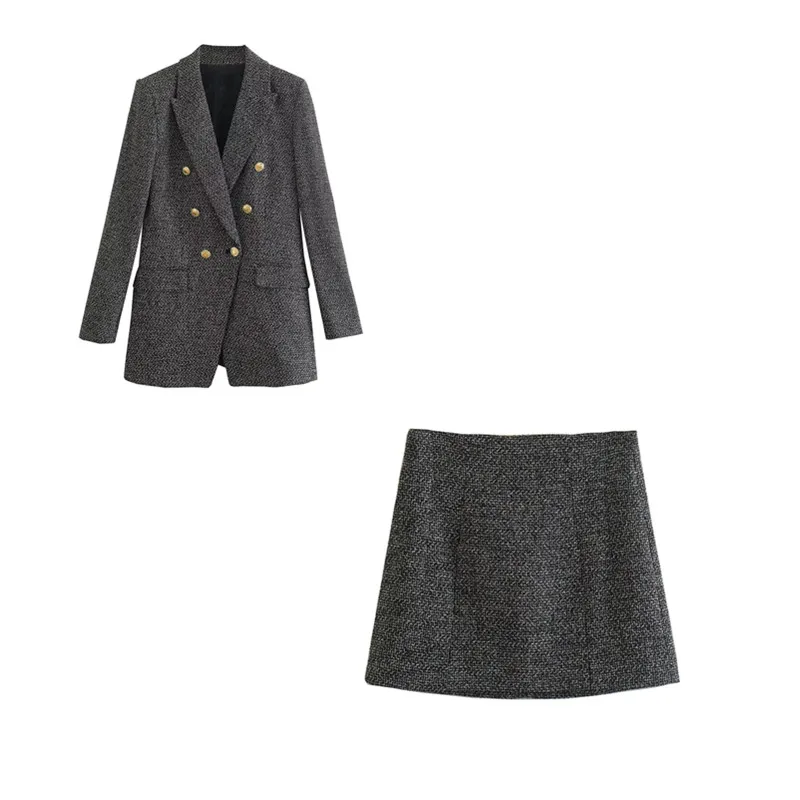 ZEVITY Women Vintage Notched Collar Houndstooth Pattern Tweed Woolen Blazer Coat Female Outerwear Chic Suits Veste Tops CT2994