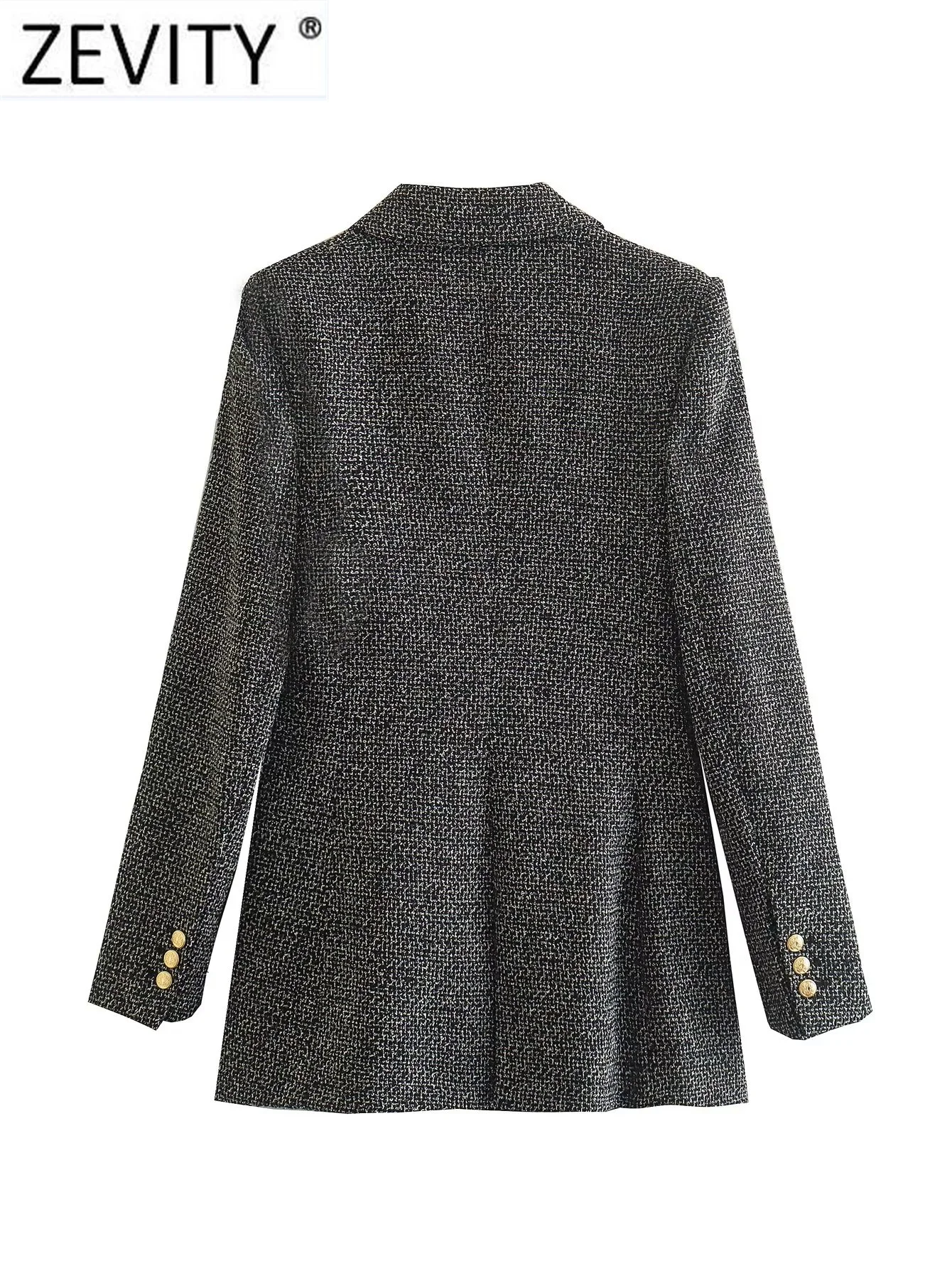 ZEVITY Women Vintage Notched Collar Houndstooth Pattern Tweed Woolen Blazer Coat Female Outerwear Chic Suits Veste Tops CT2994