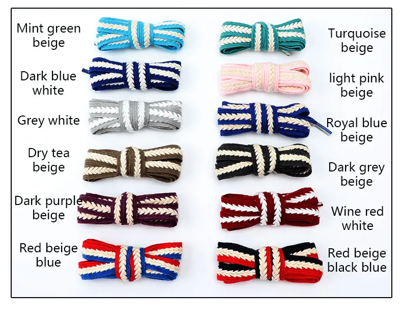 New Flat Shoelaces for Sneakers Striped Twist Weave Shoe Laces Shoelace for Women Man Textured Classic Wide 1.5cm Shoestrings