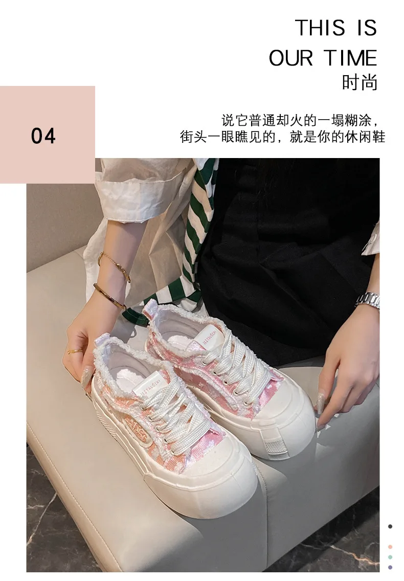 Wide Feet Round Toe Canvas Loafers Women's Leisure Lace Up Sneakers Platform Blue Pink Plimsolls Shoes Student Running Shoes