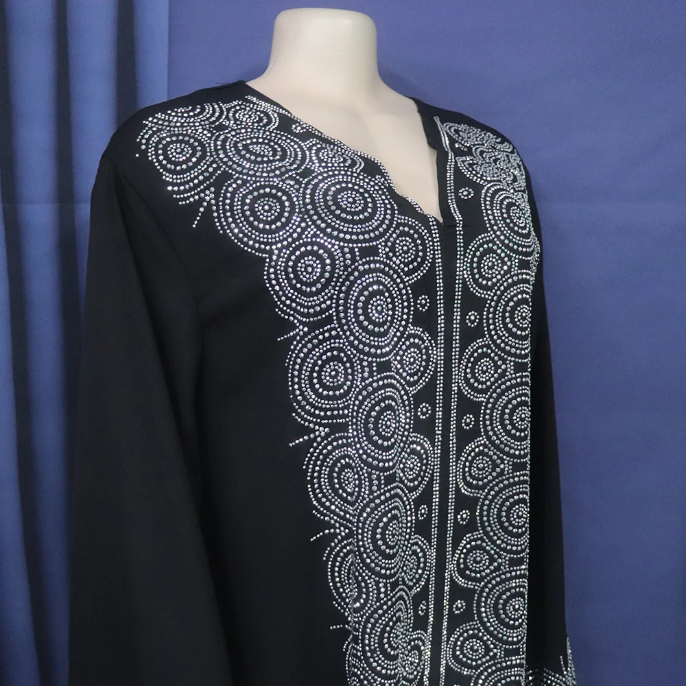 Africa Women's Dress Luxury Robe Dress Loose Fashion V-Neck Diamond Long Sleeve