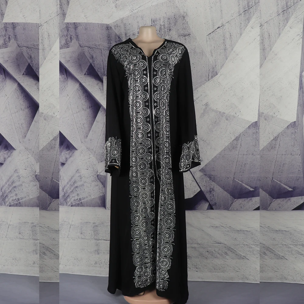 Africa Women's Dress Luxury Robe Dress Loose Fashion V-Neck Diamond Long Sleeve