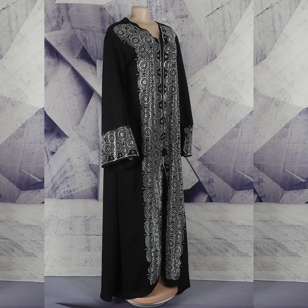 Africa Women's Dress Luxury Robe Dress Loose Fashion V-Neck Diamond Long Sleeve
