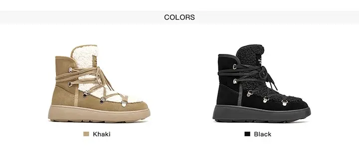 BeauToday Snow Boots Women Flats Lace Up Round Toe Cow Suede Warm Faux Fur Mixed Color Casual Outdoor Winter Ladies Shoes 08036