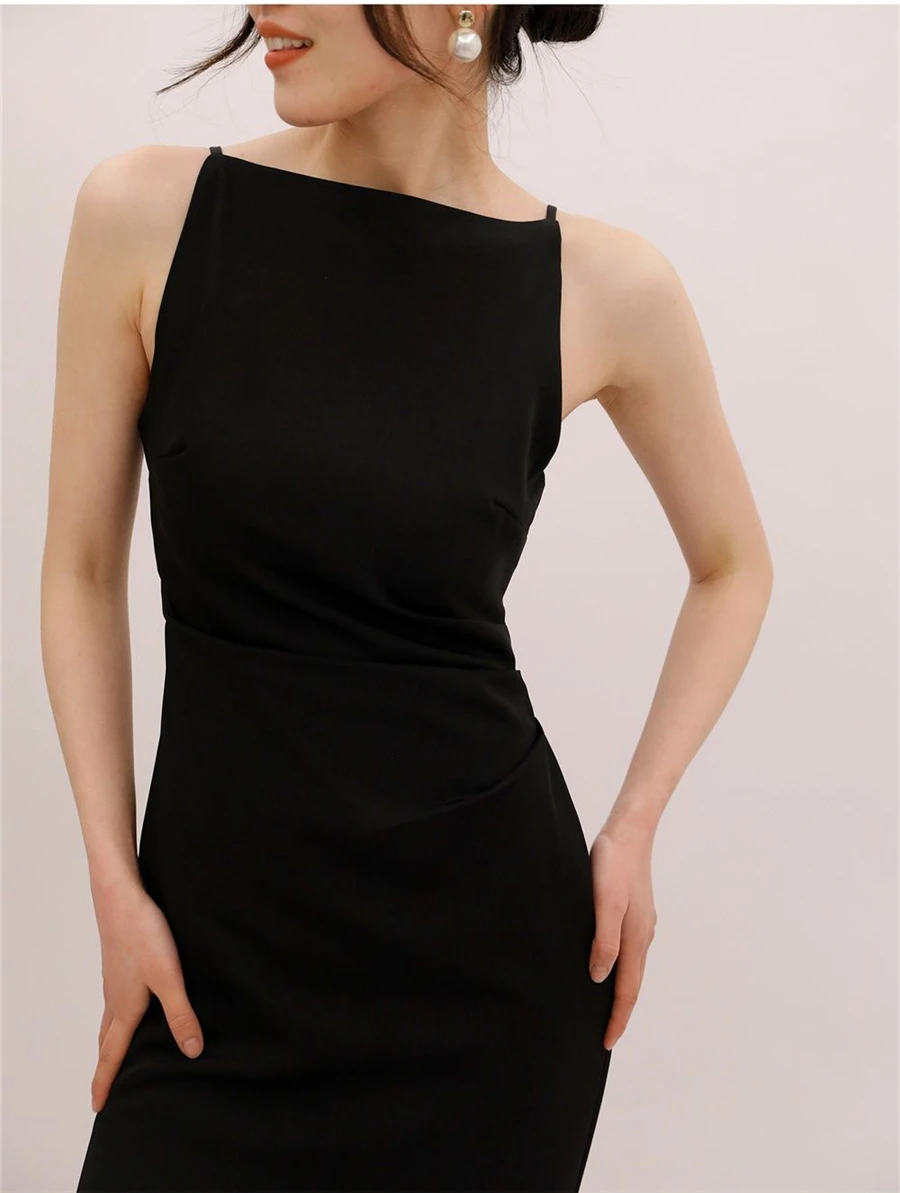 Hepburn Style Sexy Slim Split Party Dress Women French Elegant Y2k Summer Spaghetti Bodycon Dresses Korean Pleated Vestidos New