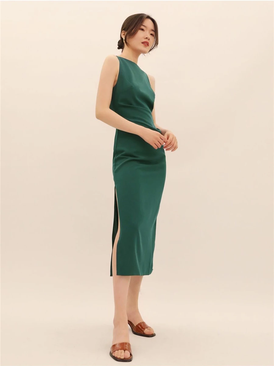 Hepburn Style Sexy Slim Split Party Dress Women French Elegant Y2k Summer Spaghetti Bodycon Dresses Korean Pleated Vestidos New