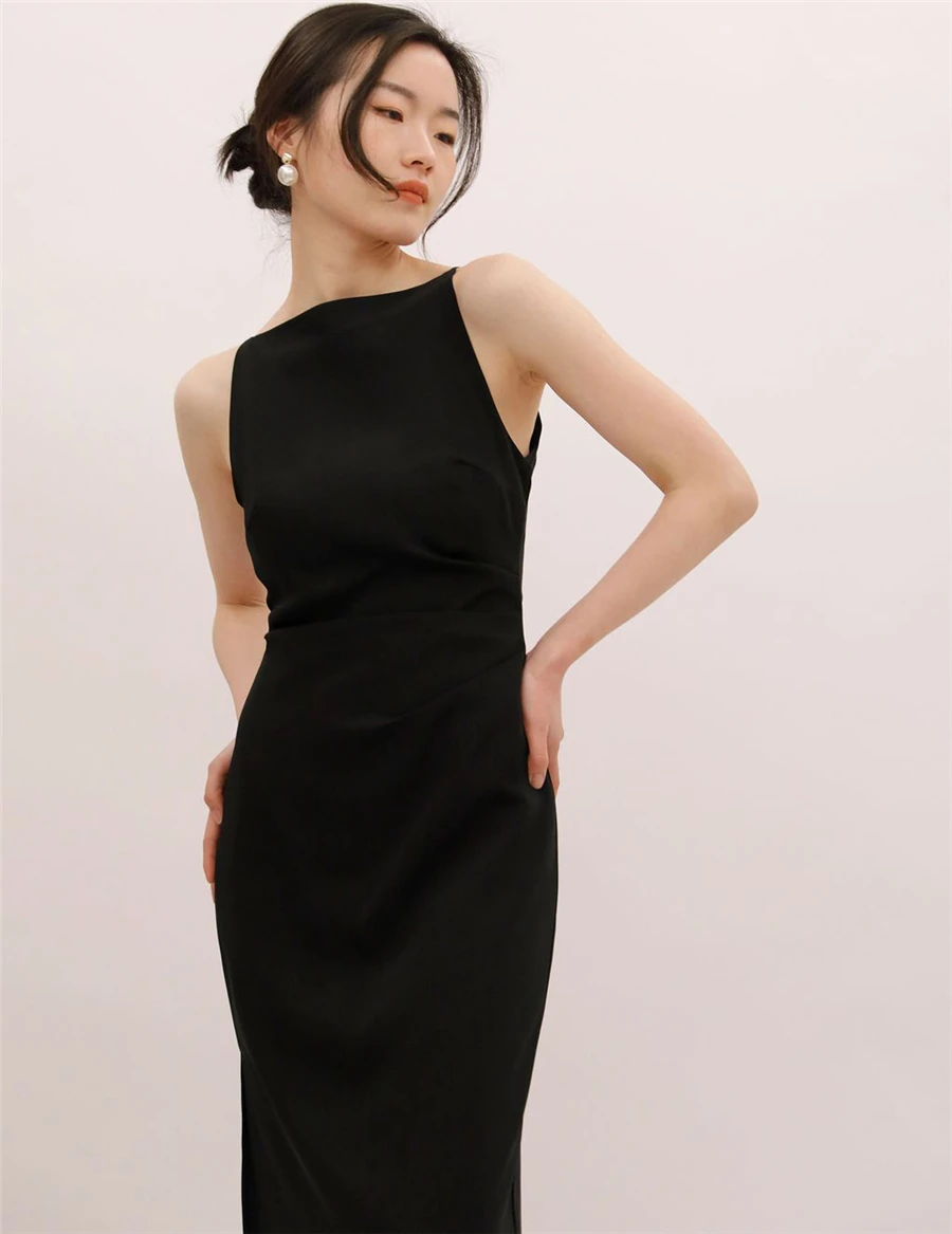 Hepburn Style Sexy Slim Split Party Dress Women French Elegant Y2k Summer Spaghetti Bodycon Dresses Korean Pleated Vestidos New