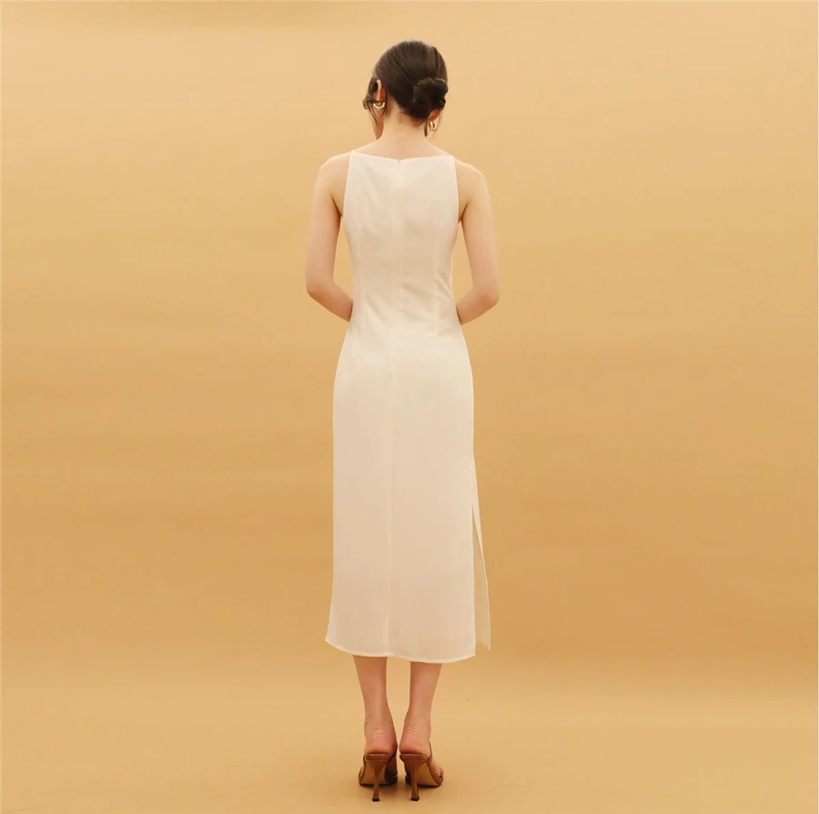 Hepburn Style Sexy Slim Split Party Dress Women French Elegant Y2k Summer Spaghetti Bodycon Dresses Korean Pleated Vestidos New