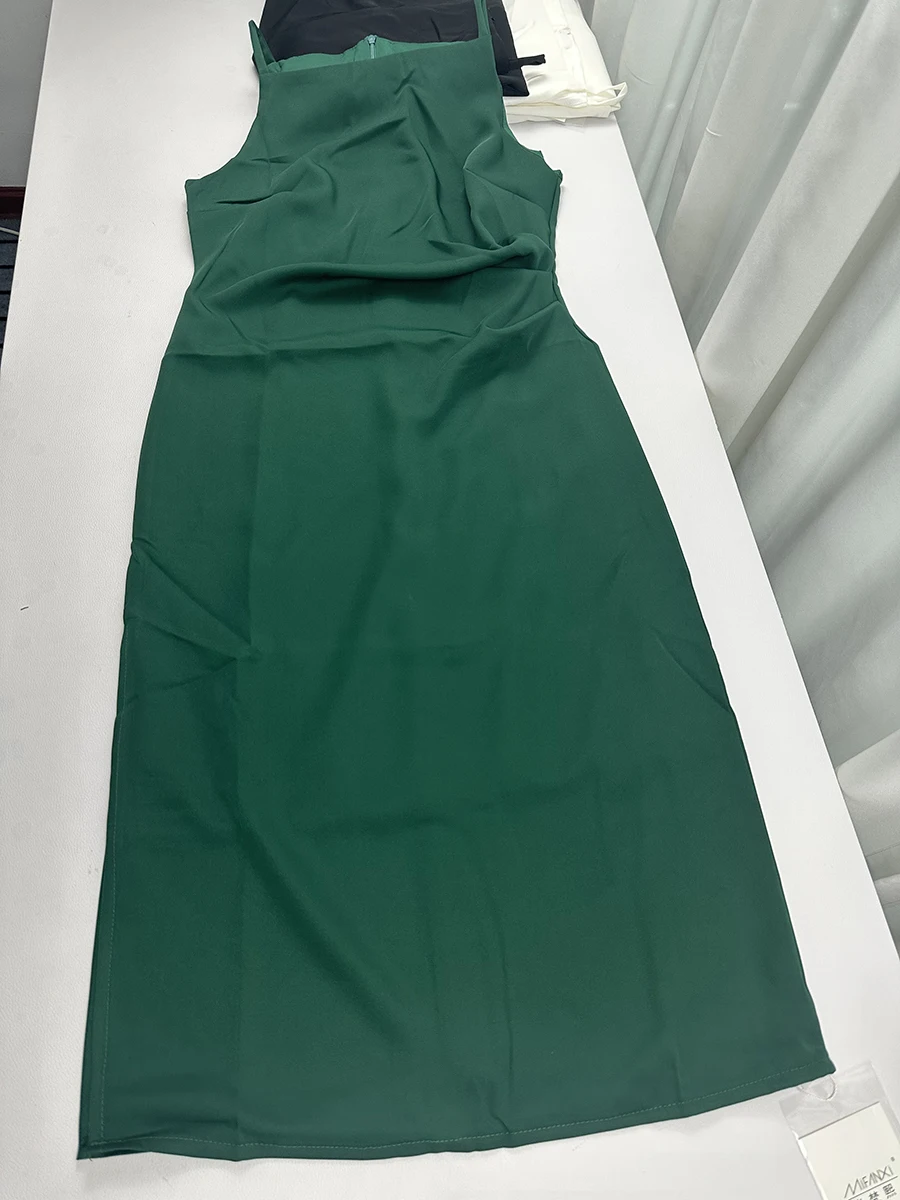 Hepburn Style Sexy Slim Split Party Dress Women French Elegant Y2k Summer Spaghetti Bodycon Dresses Korean Pleated Vestidos New