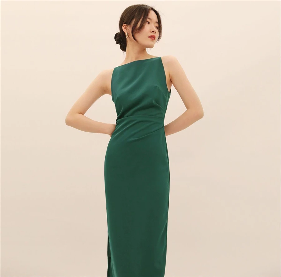 Hepburn Style Sexy Slim Split Party Dress Women French Elegant Y2k Summer Spaghetti Bodycon Dresses Korean Pleated Vestidos New