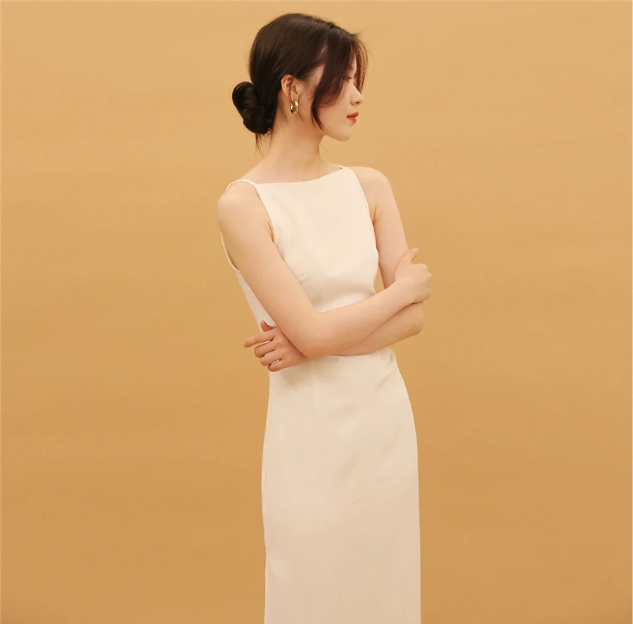 Hepburn Style Sexy Slim Split Party Dress Women French Elegant Y2k Summer Spaghetti Bodycon Dresses Korean Pleated Vestidos New