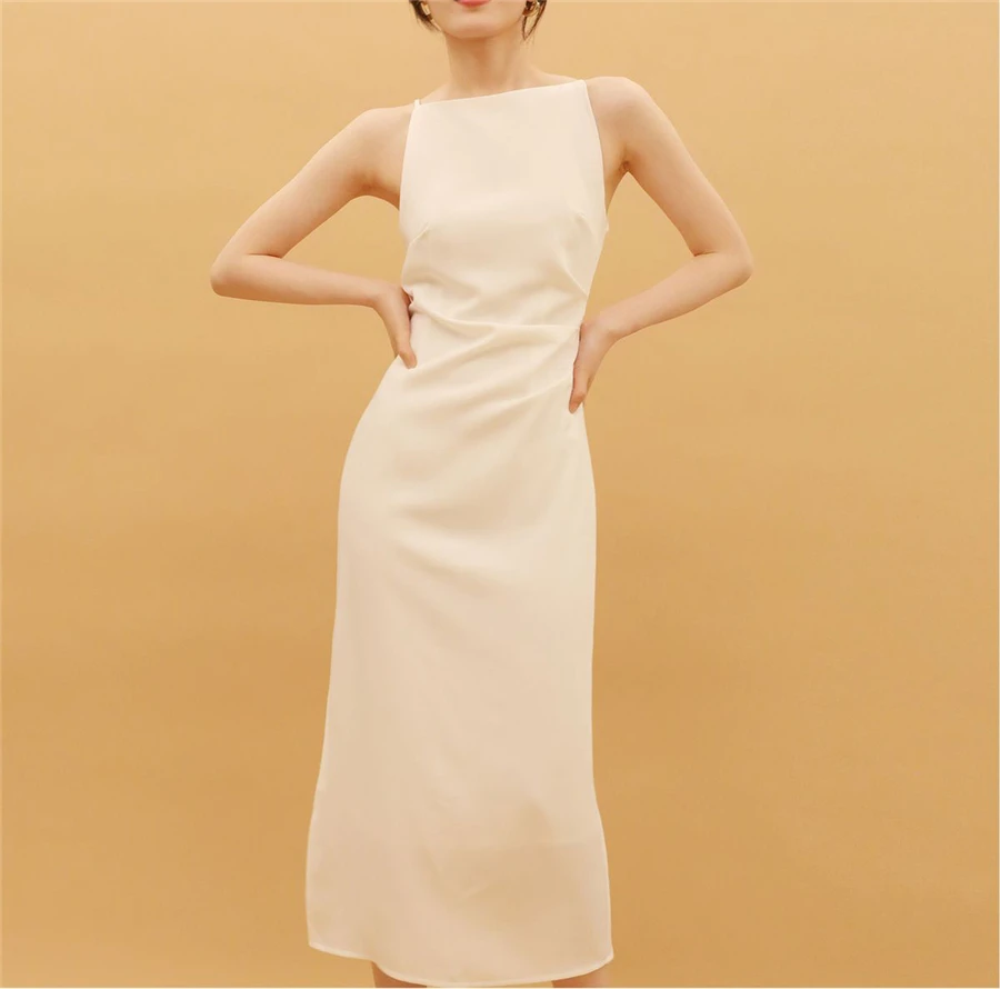 Hepburn Style Sexy Slim Split Party Dress Women French Elegant Y2k Summer Spaghetti Bodycon Dresses Korean Pleated Vestidos New