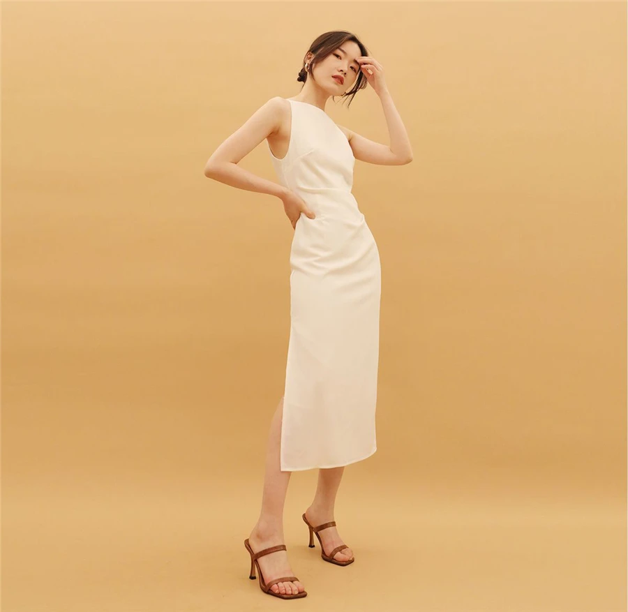 Hepburn Style Sexy Slim Split Party Dress Women French Elegant Y2k Summer Spaghetti Bodycon Dresses Korean Pleated Vestidos New