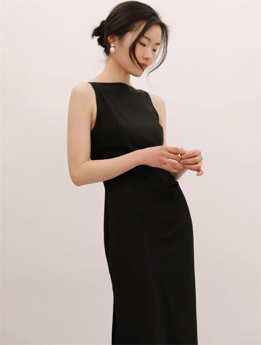 Hepburn Style Sexy Slim Split Party Dress Women French Elegant Y2k Summer Spaghetti Bodycon Dresses Korean Pleated Vestidos New