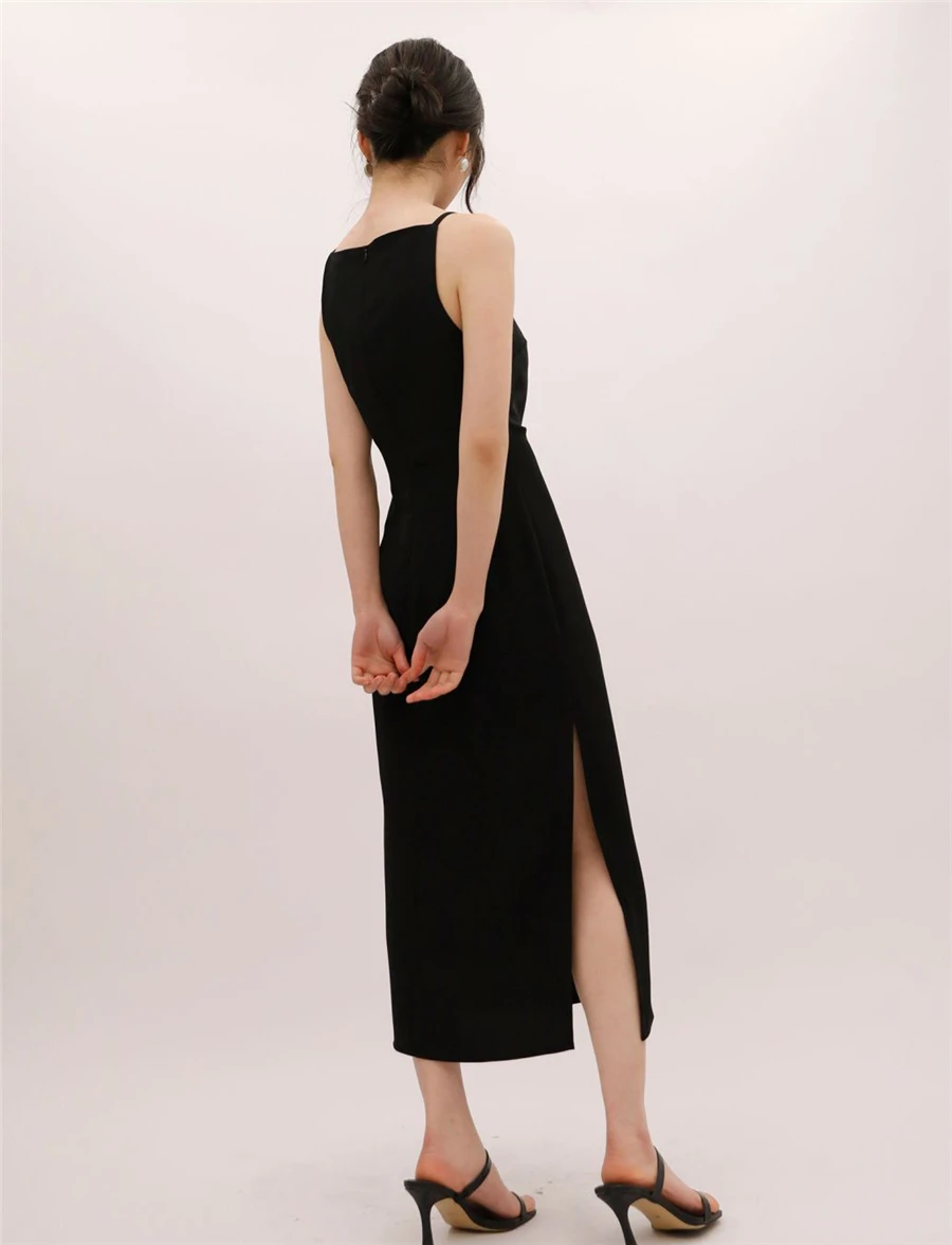 Hepburn Style Sexy Slim Split Party Dress Women French Elegant Y2k Summer Spaghetti Bodycon Dresses Korean Pleated Vestidos New