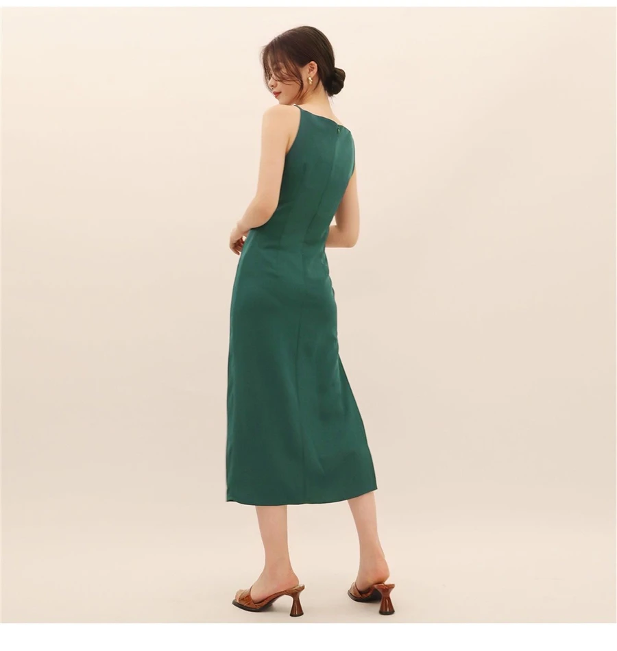 Hepburn Style Sexy Slim Split Party Dress Women French Elegant Y2k Summer Spaghetti Bodycon Dresses Korean Pleated Vestidos New