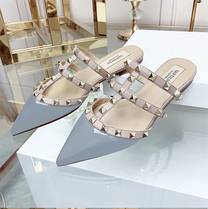 Women's Sandals Summer Luxury Shoes Woman 2026 Trend Ankle Strap Rivets Flat Shoes Brand Design Slippers Ladies Shoes Women