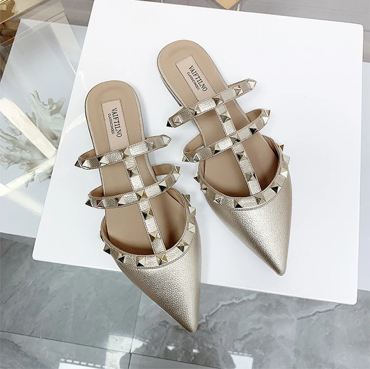 Women's Sandals Summer Luxury Shoes Woman 2026 Trend Ankle Strap Rivets Flat Shoes Brand Design Slippers Ladies Shoes Women