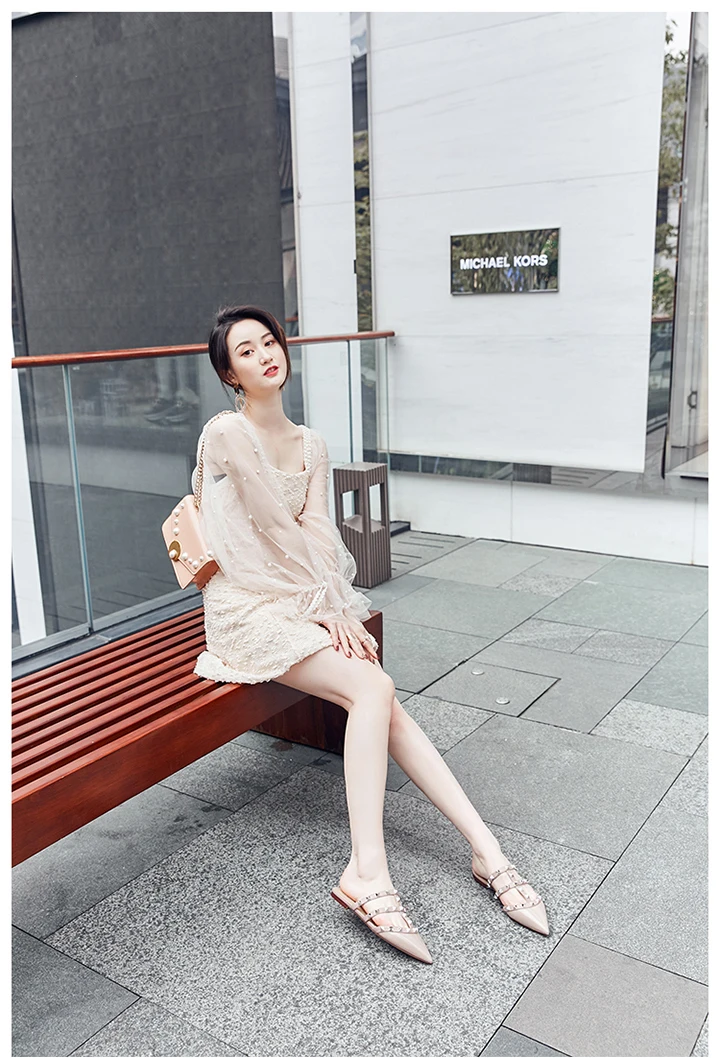 Women's Sandals Summer Luxury Shoes Woman 2026 Trend Ankle Strap Rivets Flat Shoes Brand Design Slippers Ladies Shoes Women