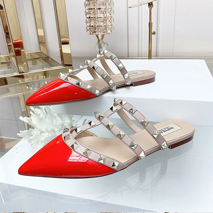 Women's Sandals Summer Luxury Shoes Woman 2026 Trend Ankle Strap Rivets Flat Shoes Brand Design Slippers Ladies Shoes Women