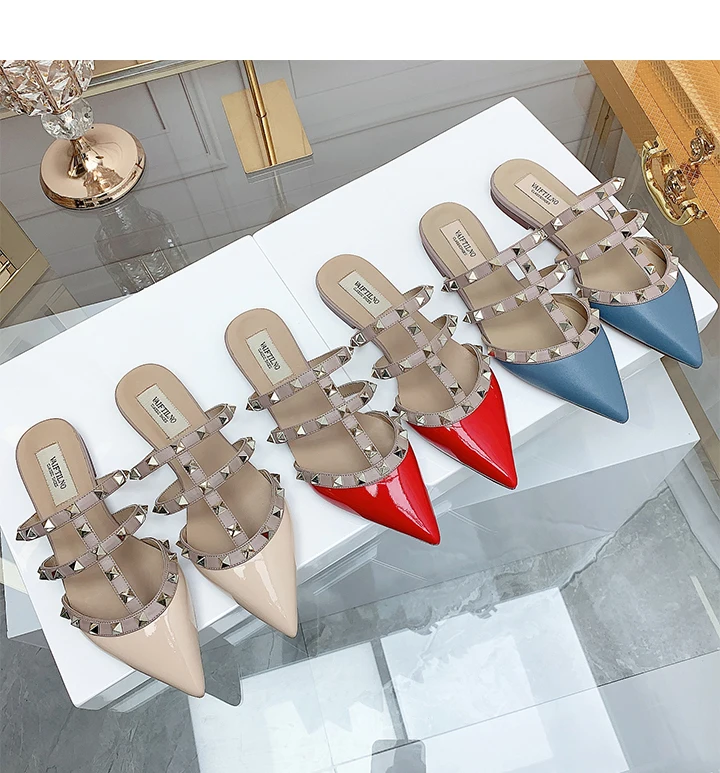 Women's Sandals Summer Luxury Shoes Woman 2026 Trend Ankle Strap Rivets Flat Shoes Brand Design Slippers Ladies Shoes Women