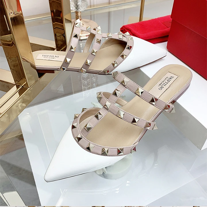Women's Sandals Summer Luxury Shoes Woman 2026 Trend Ankle Strap Rivets Flat Shoes Brand Design Slippers Ladies Shoes Women