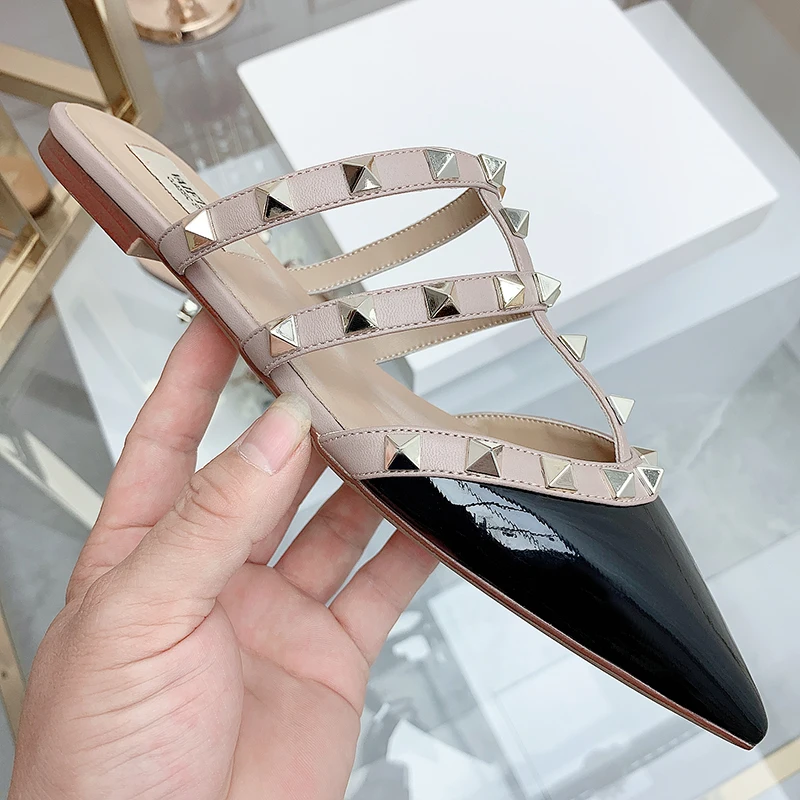 Women's Sandals Summer Luxury Shoes Woman 2026 Trend Ankle Strap Rivets Flat Shoes Brand Design Slippers Ladies Shoes Women
