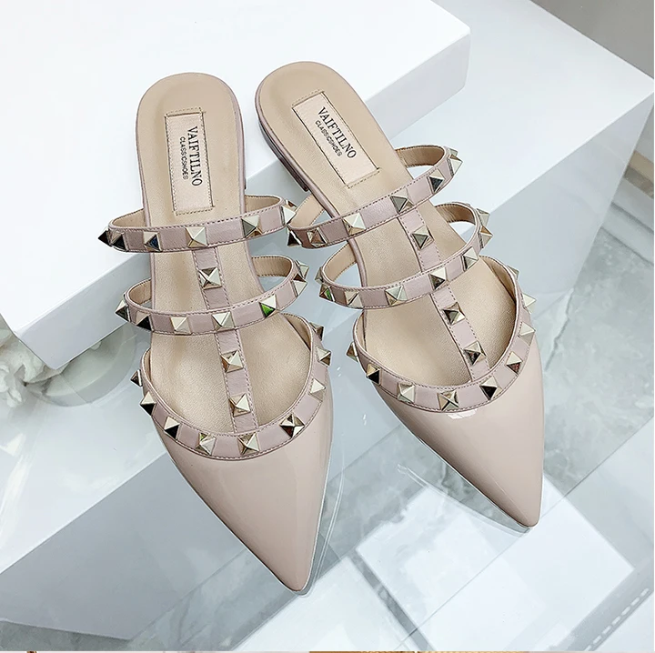 Women's Sandals Summer Luxury Shoes Woman 2026 Trend Ankle Strap Rivets Flat Shoes Brand Design Slippers Ladies Shoes Women