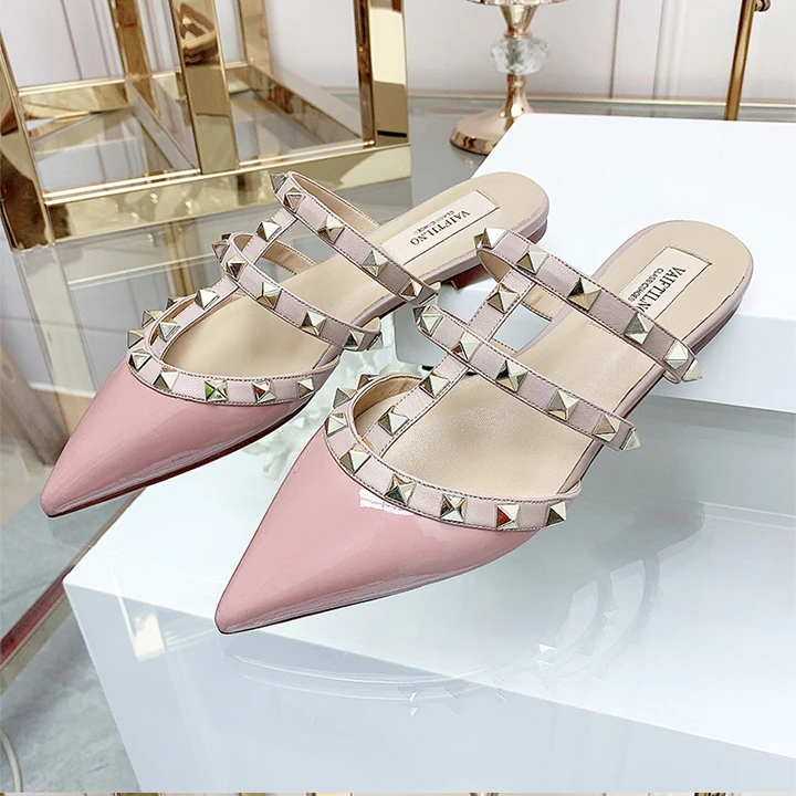 Women's Sandals Summer Luxury Shoes Woman 2026 Trend Ankle Strap Rivets Flat Shoes Brand Design Slippers Ladies Shoes Women