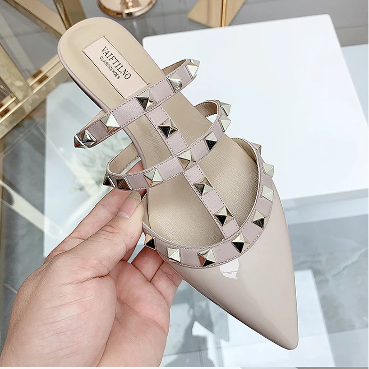Women's Sandals Summer Luxury Shoes Woman 2026 Trend Ankle Strap Rivets Flat Shoes Brand Design Slippers Ladies Shoes Women