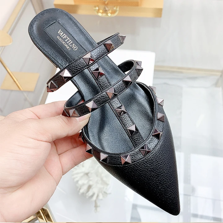Women's Sandals Summer Luxury Shoes Woman 2026 Trend Ankle Strap Rivets Flat Shoes Brand Design Slippers Ladies Shoes Women