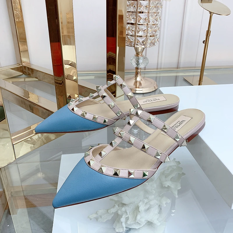 Women's Sandals Summer Luxury Shoes Woman 2026 Trend Ankle Strap Rivets Flat Shoes Brand Design Slippers Ladies Shoes Women