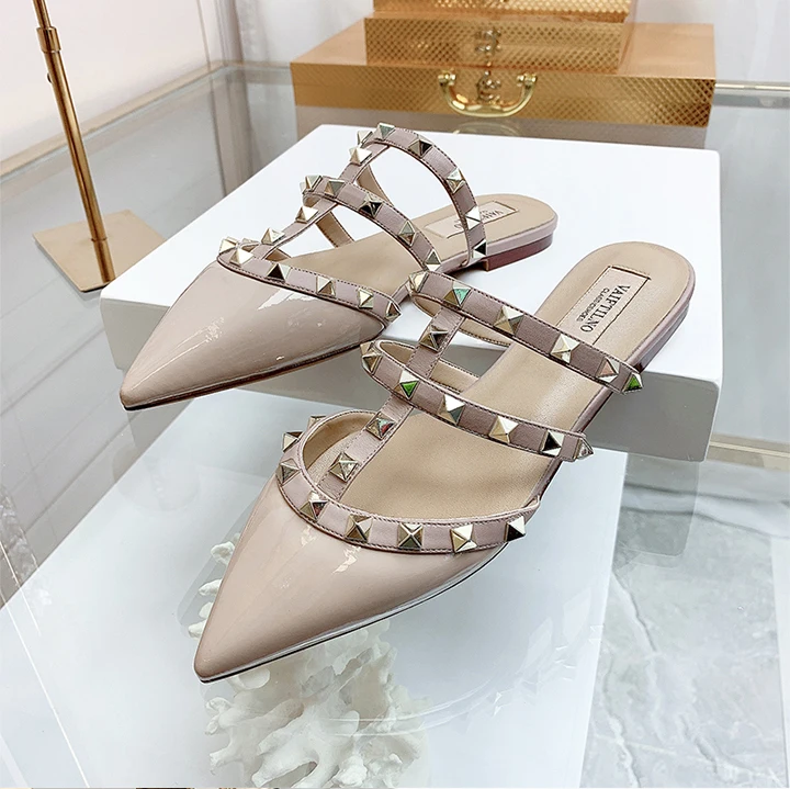 Women's Sandals Summer Luxury Shoes Woman 2026 Trend Ankle Strap Rivets Flat Shoes Brand Design Slippers Ladies Shoes Women
