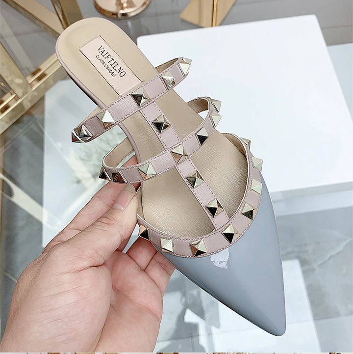 Women's Sandals Summer Luxury Shoes Woman 2026 Trend Ankle Strap Rivets Flat Shoes Brand Design Slippers Ladies Shoes Women
