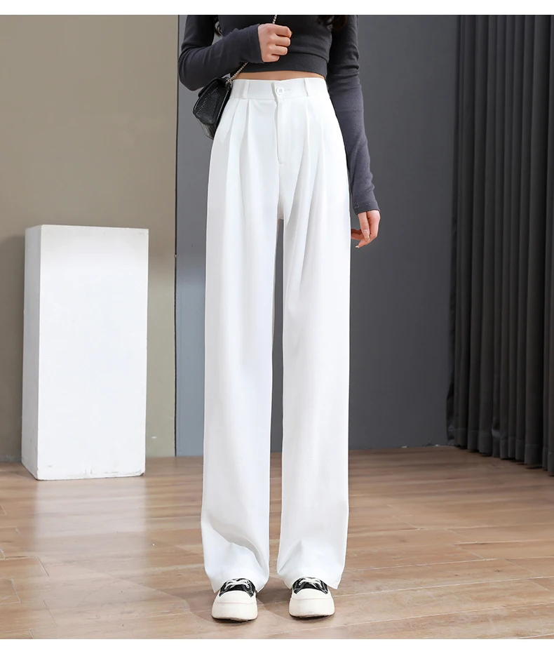 Suit Pants For Women Wide Leg Straight Pencil Pants High Waisted Casual Pants Suit Office Lady Korean Style Y2K Women Trousers