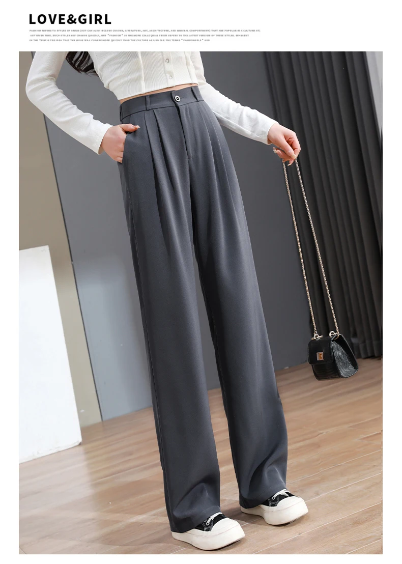 Suit Pants For Women Wide Leg Straight Pencil Pants High Waisted Casual Pants Suit Office Lady Korean Style Y2K Women Trousers