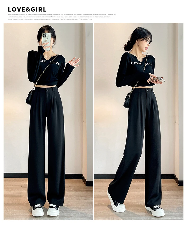 Suit Pants For Women Wide Leg Straight Pencil Pants High Waisted Casual Pants Suit Office Lady Korean Style Y2K Women Trousers