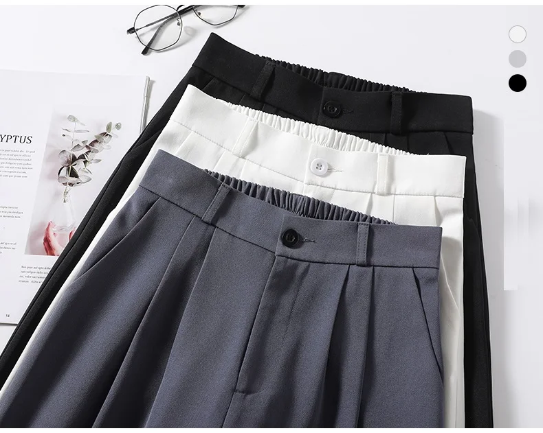 Suit Pants For Women Wide Leg Straight Pencil Pants High Waisted Casual Pants Suit Office Lady Korean Style Y2K Women Trousers