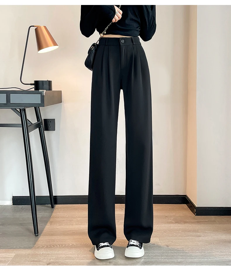 Suit Pants For Women Wide Leg Straight Pencil Pants High Waisted Casual Pants Suit Office Lady Korean Style Y2K Women Trousers