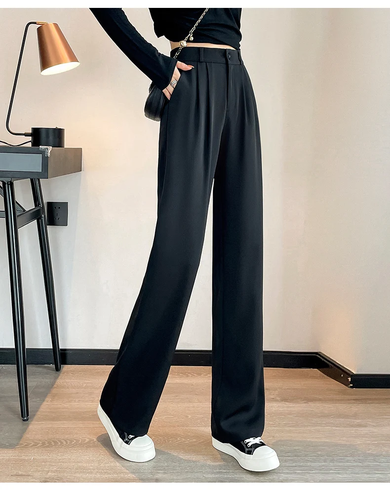 Suit Pants For Women Wide Leg Straight Pencil Pants High Waisted Casual Pants Suit Office Lady Korean Style Y2K Women Trousers