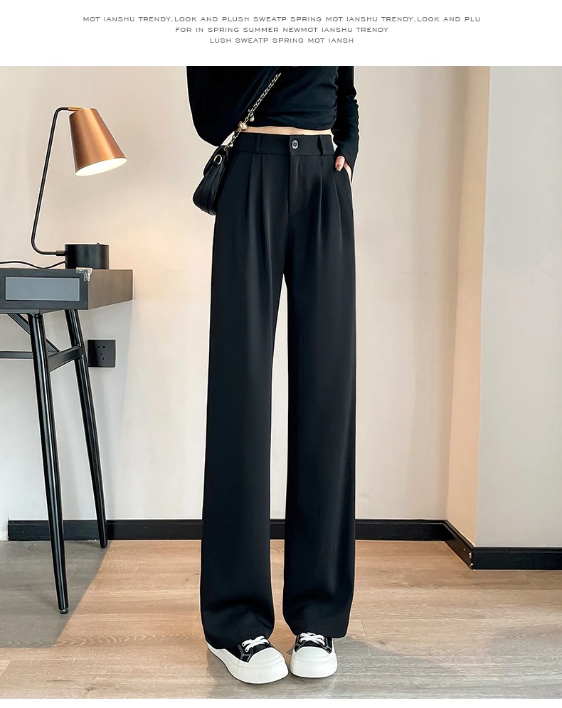 Suit Pants For Women Wide Leg Straight Pencil Pants High Waisted Casual Pants Suit Office Lady Korean Style Y2K Women Trousers