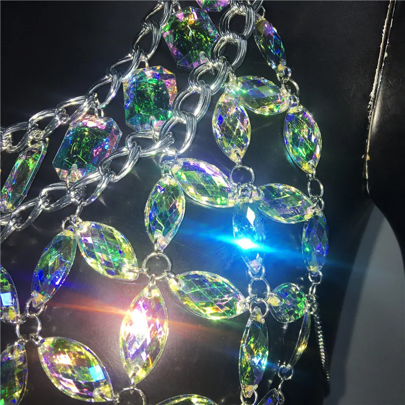 Shiny Acrylic Gems Sequins Tank Top Metal Tassel Body Chain 2025 Festival Rave Clothing Summer Sexy Backless Crop Tops